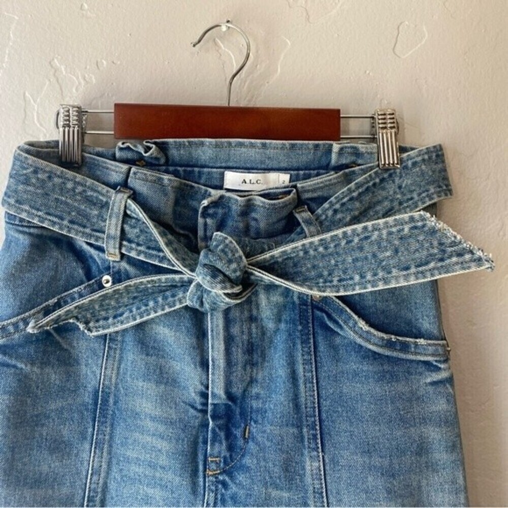 A.L.C. Luke High Waisted Paper Bag Denim Pants in Light Indigo - Picture 8 of 15